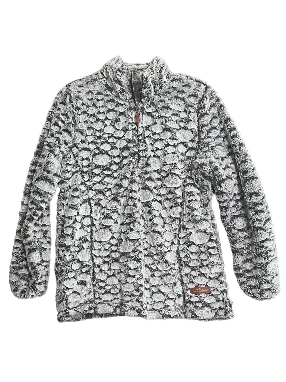 Simply Southern Pullover Womens Large Gray Bubble Fur 1/4 Zip Front Pockets